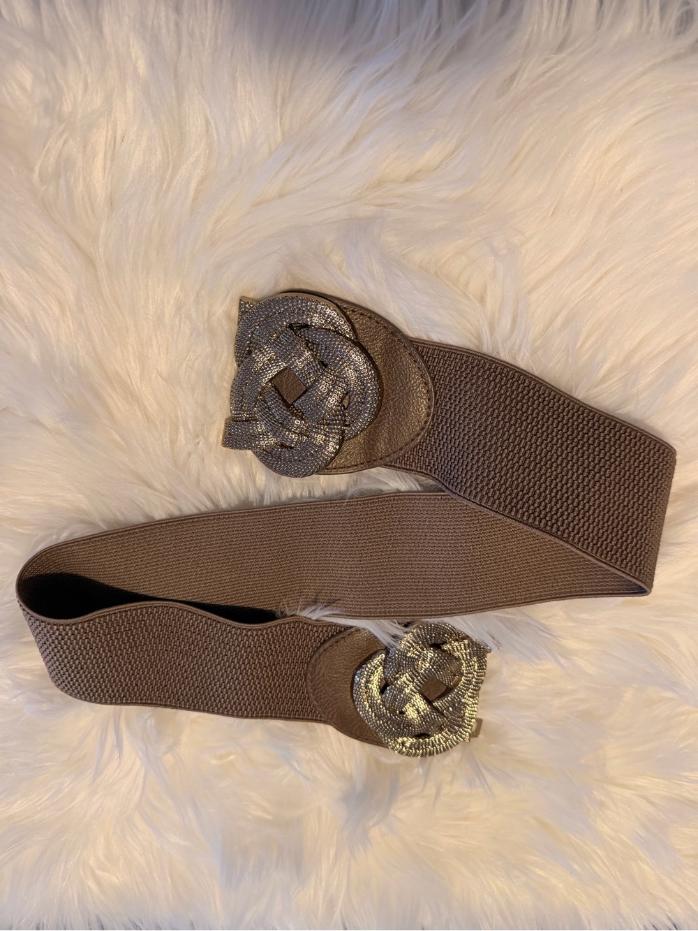 Free People Brown Elastic Waist Belt with Metallic Knotted Buckles
